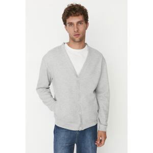 Trendyol Men's Gray Men's Regular/Regular Cut V-neck Cardigan with Buttons