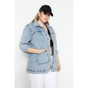 Trendyol Curve Light Blue Pocketed Boyfriend Denim Jacket