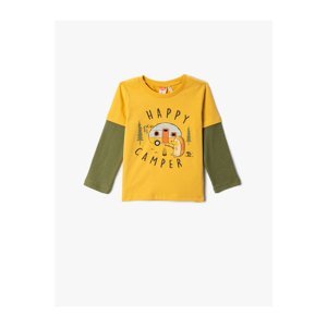 Koton Camping Themed Hedgehog Printed T-Shirt Long Sleeve Crew Neck