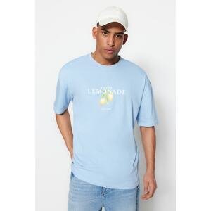 Trendyol Light Blue Unisex Oversize Crew Neck Short Sleeve Printed T-Shirt