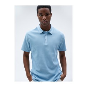 Koton Polo Neck T-Shirt Textured Buttons Slim Fit Short Sleeves