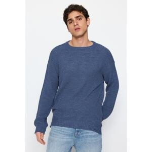 Trendyol Indigo Men's Oversize Fit Wide Fit Crew Neck Slit Knitwear Sweater