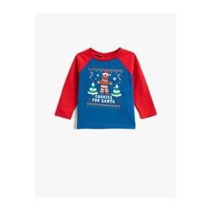 Koton Christmas Themed Long Sleeve T-Shirt with Printed Crew Neck