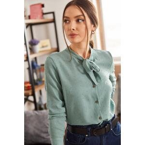 armonika Women's Turquoise Collar Tied Patterned Shirt
