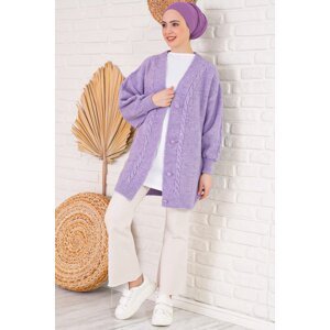 Bigdart 15768 Lilac Hair-Knit Patterned Knitwear Cardigan with Buttons