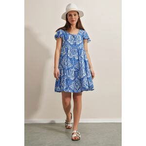 Bigdart 2352 Short Ethnic Print V-Neck Dress - Blue