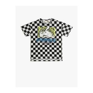 Koton Manga Character Print Checkered T-Shirt Short Sleeved Crew Neck Cotton.