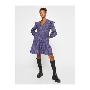 Koton Floral Winter Dress with Ruffles V-Neck with Ruffles