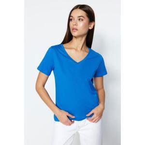Trendyol Saks 100% Cotton Basic V-Neck Knitted T-Shirt