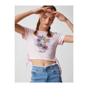 Koton Crop T-Shirt with Printed Short Sleeves Crewneck Corduroy