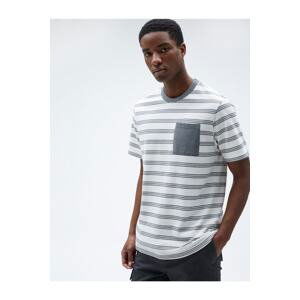 Koton Round Neck T-Shirts, Textured Pocket Detailed, Short Sleeves.