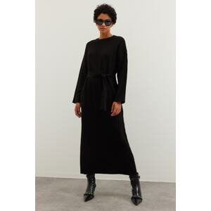 Trendyol Black Belted Rib Sweater Dress