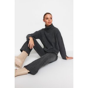 Trendyol Anthracite Soft Textured Basic Trousers and Tricot Top-Top Set