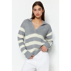 Trendyol Gray Wool Striped Knitwear Sweater
