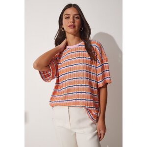 Happiness İstanbul Women's Lilac Striped Knitwear Blouse with Openwork