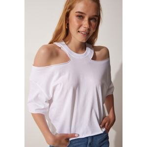 Happiness İstanbul Women's White Cut Out Detailed Cotton Crop T-Shirt