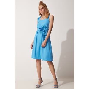 Happiness İstanbul Women's Blue Strapless Belted Summer Aerobatic Dress