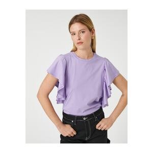 Koton Ruffled Sleeves T-shirt Crew Neck Cotton