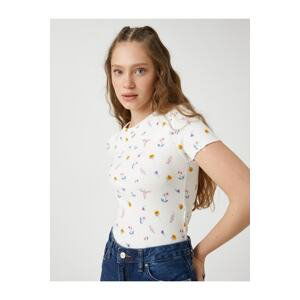 Koton Crop T-Shirt Floral Printed Crew Neck Short Sleeve