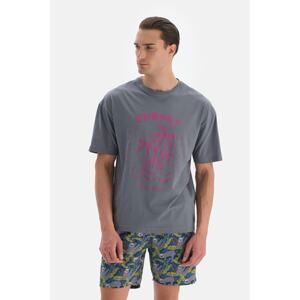 Dagi Anthracite Crew Neck Printed T-shirt