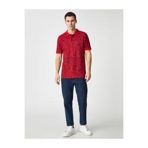 Koton Polo Neck T-Shirt Buttoned Slim Fit Abstract Print Detailed