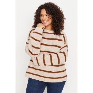 Trendyol Curve Stone Striped Low Shoulder Knitwear Sweater