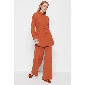 Trendyol Cinnamon Waist with Shirling Woven Aerobin Shirt-Pants Suit