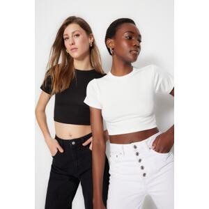 Trendyol Limited Edition Black-Ecru 2-Pack Crop Viscose Stretchy Knitted Blouse