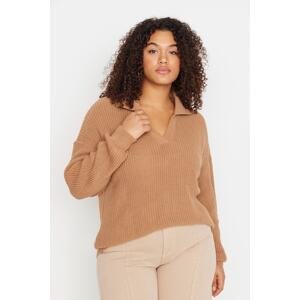Trendyol Curve Camel Shirt Collar Knitwear Sweater