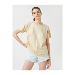 Koton Printed T-Shirt, Crew Neck Short Sleeve Modal Blend.