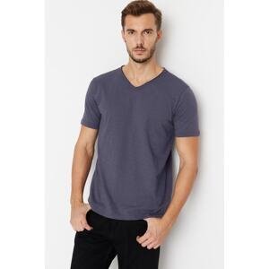 Trendyol Anthracite Men's Basic Regular Cut V-Neck 100% Cotton Flared Single Jersey T-Shirt