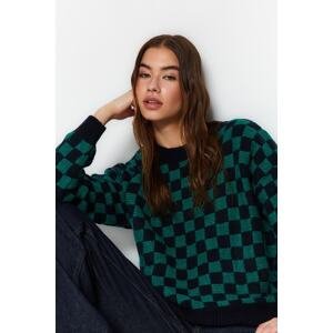 Trendyol Navy Blue Wide Fit Soft-Texture, Patterned Knitwear Sweater