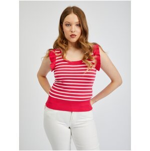 Orsay Bílo-růžové dámské pruhované tričko - Dámské