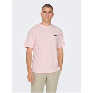 Světle růžové pánské tričko s potiskem na zádech ONLY & SONS Jp - Pánské