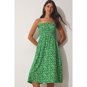 Happiness İstanbul Women's Green Strappy Floral Summer Viscose Dress
