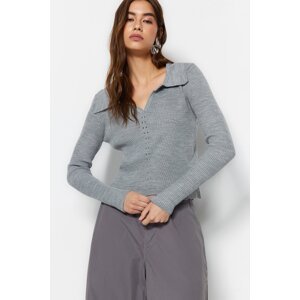 Trendyol Light Gray Polo Collar Knitwear Sweater