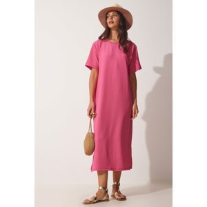 Happiness İstanbul Women's Pink Loose Long Daily Casual Knitted Dress