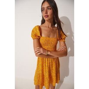 Happiness İstanbul Women's Orange Carmen Collar Viscose Summer Dress