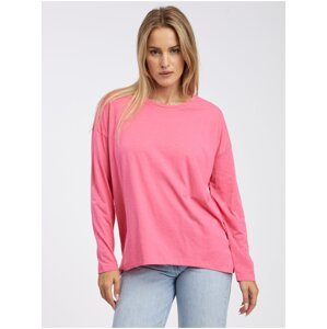 Noisy May Tmavě růžové dámské basic oversize tričko s dlouhým rukávem Noisy Ma - Dámské
