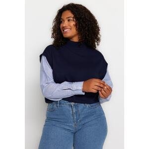 Trendyol Curve Navy Blue Color Block Knitwear Sweater