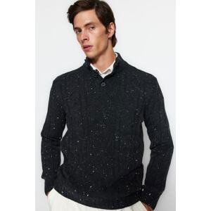 Trendyol Men's Anthracite Regular Fit Buttoned Turtleneck Nopelli Knitwear Sweater