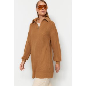 Trendyol Camel Zipper Detailed Knitwear Sweater