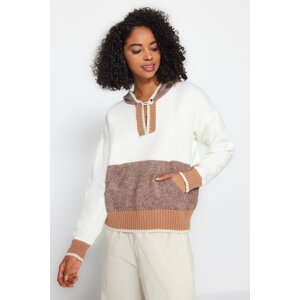 Trendyol Ecru Soft-Textured Bouquette Hooded Knitwear Sweater