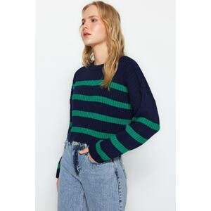 Trendyol Navy Blue Crop Striped Knitwear Sweater