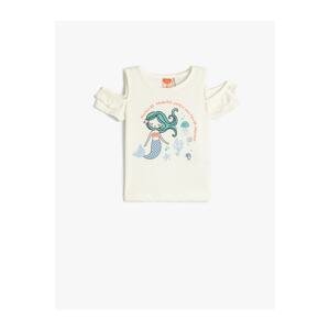Koton T-Shirt Short Sleeves Window Detail Mermaid Print Cotton