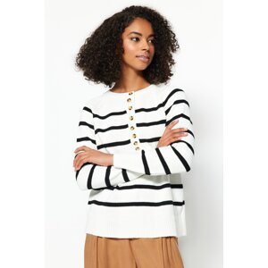 Trendyol Ecru Button Detailed Crewneck Knitwear Sweater
