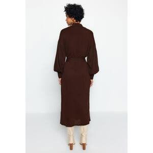 Trendyol Brown Belted Half Turtleneck Long Knitwear Dress