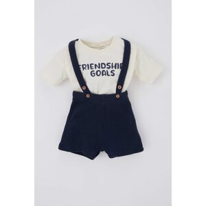 DEFACTO Baby Boy Printed Short Sleeve T-Shirt Suspender Shorts 2-Pack Set