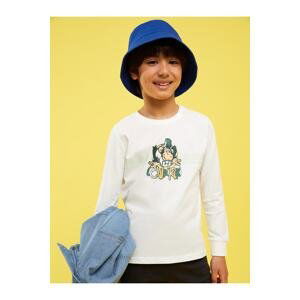 LC Waikiki Crew Neck Nostalgic Monkey Print Long Sleeve Organic Cotton Boy T-Shirt.