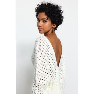 Trendyol White Openwork/Perforated V-Neck Knitwear Sweater
